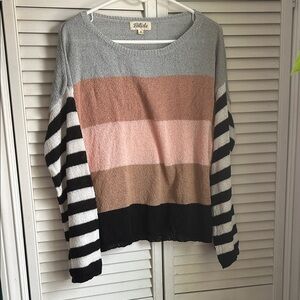 Listicle Women's Striped Colorblock Sweater - Gray, Pink, Tan, Black
